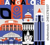 Bangalore culture travel set, famous architectures and specialties in flat design. Business travel and tourism concept clipart. Image for presentation, banner, website, advert, flyer, roadmap