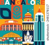Bangalore culture travel set, famous architectures and specialties in flat design. Business travel and tourism concept clipart. Image for presentation, banner, website, advert, flyer, roadmap