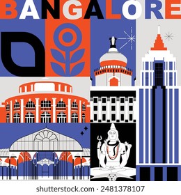 Bangalore culture travel set, famous architectures and specialties in flat design. Business travel and tourism concept clipart. Image for presentation, banner, website, advert, flyer, roadmap