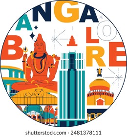 Bangalore culture travel set, famous architectures and specialties in flat design. Business travel and tourism concept clipart. Image for presentation, banner, website, advert, flyer, roadmap