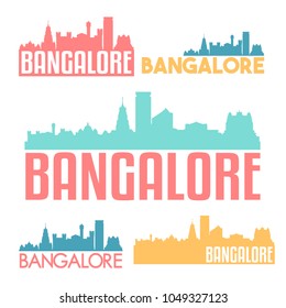 Bangalore India Flat Icon Skyline Vector Silhouette Design Set.