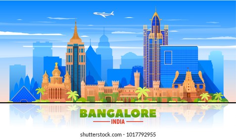 Bangalore( India ) skyline with panorama in sky background. Vector Illustration. Business travel and tourism concept with modern buildings. Image for presentation, banner, web site.