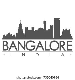 Bangalore India Skyline Silhouette Design City Vector Art Famous Buildings 