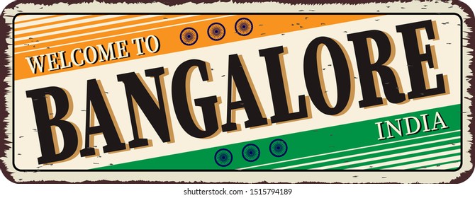 Bangalore India Travel Label rusted metal plate Design