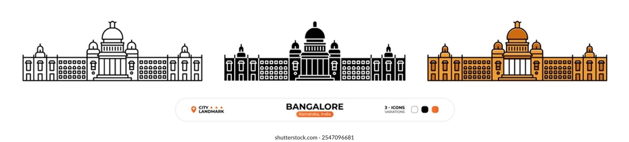 Ícone Da Linha Bangalore. Karnataka Índia , Silhueta, Símbolo de Cor, Traço Editável.
