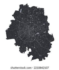 Bangalore map. Detailed vector map of Bengaluru city administrative area. Cityscape poster metropolitan aria view. Black land with white roads and avenues. White background.