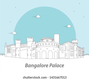 Bangalore palace India flat line art  illustration