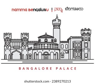 Bangalore palace India flat line art illustration