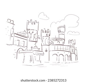 Bangalore Palace Karnataka India vector sketch de la ciudad ilustración de la línea de arte simple