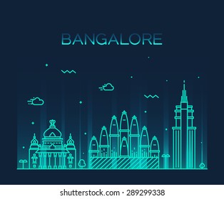 Bangalore skyline, detailed silhouette. Trendy vector illustration, linear style.