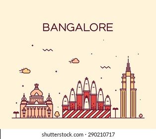 Bangalore skyline, detailed silhouette. Trendy vector illustration, linear style.