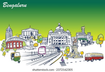 Bangalore Skyline with Historic Buildings. Vector Illustration.