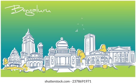 Bangalore Skyline with Historic Buildings, Vector simple contemporary Illustration.