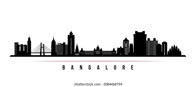 Bangalore skyline horizontal banner. Black and white silhouette of Bangalore, India. Vector template for your design. 