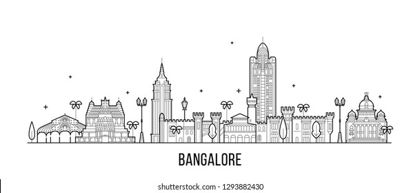 Bangalore skyline, Karnataka, India. This illustration represents the city with its most notable buildings. Vector is fully editable, every object is holistic and movable