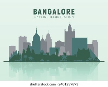 Bangalore skyline. Bangalore skyline and landmarks silhouette, light green tone gradient design. Bangalore skyline horizontal banner. skyline in flat style. Vector template for your design. EPS