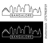 Bangalore skyline. Linear style. Single line. Editable vector file.