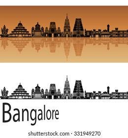 Bangalore skyline in orange background in editable vector file