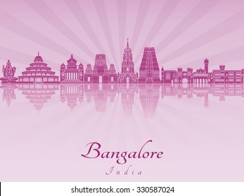 Bangalore skyline in purple radiant orchid in editable vector file