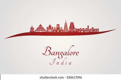 Bangalore skyline in red and gray background in editable vector file