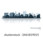 Bangalore skyline silhouette with reflection. Landscape Bangalore, India. Vector illustration.