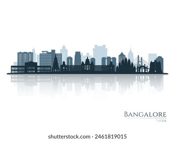 Silueta del horizonte de Bangalore con reflejo. Paisaje Bangalore, India. Ilustración vectorial.