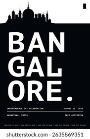 Bangalore typography minimalist vector poster for songkran, national festival, independence day, holiday layout. Brochure, leaflet, flyer, presentation monochrome image template with text for India