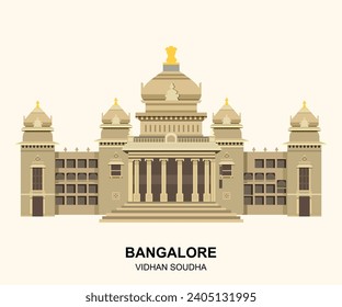 Bangalore Vidhan Soudha Building India vector illustration flat icon