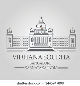 Bangalore Vidhana Soudha, Karnataka, India - Grey Vector