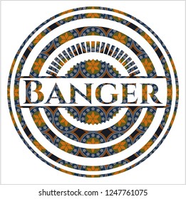 Banger arabic style emblem. Arabesque decoration.
