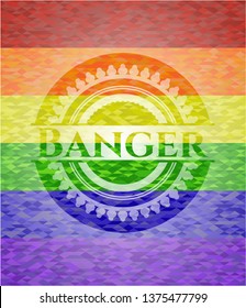Banger emblem on mosaic background with the colors of the LGBT flag