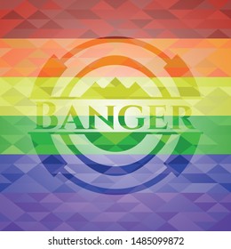 Banger lgbt colors emblem. Vector Illustration. Mosaic.