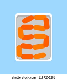 Banger sausages meat fresh organic products in plastic tray, retail market. Butchery food in package vector icon of frankfurter, weenie and red-hot