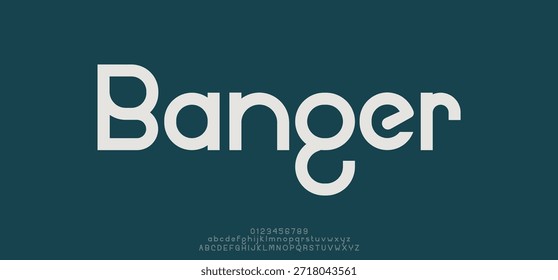 Banger-Typografie, Satz von Großbuchstaben und Zahlen, Alphabet. Vektorgrafik.
