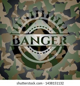 Banger written on a camo texture. Vector Illustration. Detailed.
