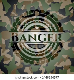 Banger written on a camo texture. Vector Illustration. Detailed.