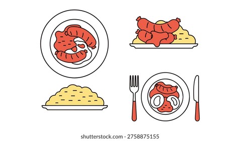 Bangers and Mash Line art clean contemporary abstract illustration