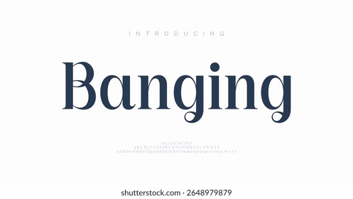 Banging Abstrato alfabeto de design moderno. Fontes de luxo elegantes para logotipo, marca etc. Tipografia fonte maiúscula minúscula e número. ilustração vetorial
