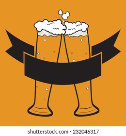 banging a glass of beer on orange background, logo 