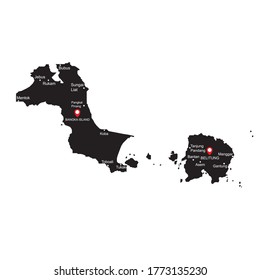 Bangka Belitung island maps in black and white with icon location