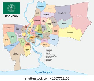 Bangkok Administrative And Political Map With Flag