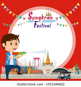Bangkok Boy to Songkran Festival at Thailand, vector template