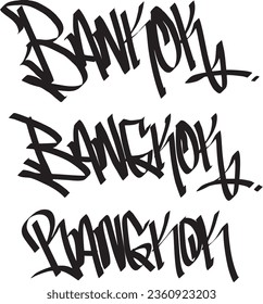 bangkok capital city name of thailand country digital graffiti art handstyle painting chisel tags one liner color black vector illustration signature symbol