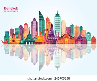 Bangkok Stadt detaillierte Skyline. Vektorgrafik