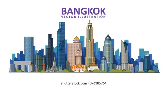 Bangkok Stadt detaillierte Skyline. Vektorgrafik. Thailand