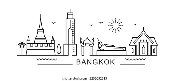 Vista de la línea de la ciudad de Bangkok. Diseño mínimo de impresión de afiches.