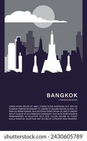 Bangkok city minimalistic poster with skyline, cityscape retro vector illustration. Thailand abstract travel front cover, brochure, flyer, leaflet, flier, template, layout