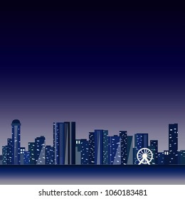 Bangkok city night light building.