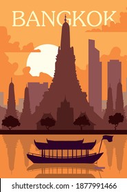 Bangkok city retro poster travel landscape