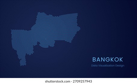 Cidade de Bangkok mapa pontilhado estilizado em conceito moderno de visualização de tecnologia de dados circular.